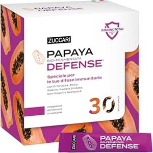 Zuccari Papaya Defense, 30 Stick-Pack da 3,08g, Con Papaya Bio-Fermentata, Echinacea, Zinco, Selenio e Shiitake, Supporto per le Difese Immunitarie e il Metabolismo Energetico