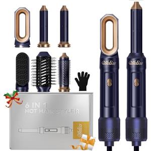 UKLISS Airstyler Pro 6 in 1, UKLISS Asciugacapelli & Hair Styler Set con Arricciacapelli Automatico, Fono Capelli Professionale, Spazzola Lisciante, Spazzola Termica Capelli, Set Regalo per Styling - Blu