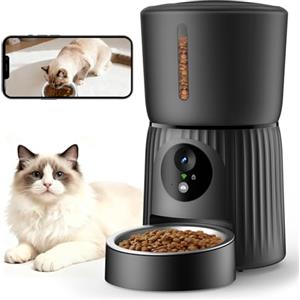 Faroro Distributore Automatico Cibo Gatti con Telecamera, Video HD 1080P, Visione Notturna, Audio Bidirezionale, Dispenser 4L, Angolo Telecamera Regolabile, Sensore Anti-Blocco, APP, Wi-Fi 5GHz