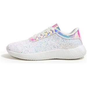 LUCKY STEP Sneakers da Donna con Glitter, Strass e Paillettes Metalliche, Scarpe da Tennis Leggere. (Bianco, 11US-42EU-9UK)