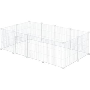 EUGAD Recinto per Conigli Criceti Cucciolo Porcellino d'India Cavie Gatto Gabbie per Piccoli Animali con Porta Metallica DIY 12 Pannelli (35x35cm/Pannello) Bianco