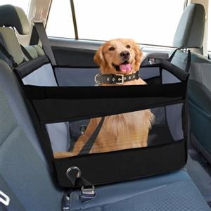 SUPERWSLING Trasportino per Cani Auto, Seggiolino per Cani con Finestra a Rete Traspirante, Cintino di Sicurezza Regolabile, Impermeabile, per Auto di Piccola Taglia (49x49x38 cm)-Nero