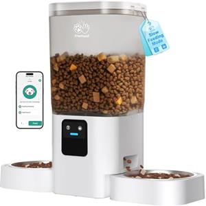 Frienhund Distributore Automatico Cibo Gatti Doppio App: 5G WiFi Dispenser Crocchette Gatto Con Alimentazione Lenta, 7L Dispenser Crocchette Gatto 2 Ciotole, Distributore Cibo Cani (ACF190W-C)