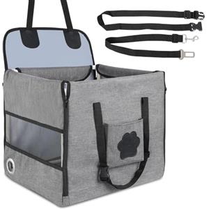 SUPERWSLING Trasportino per cani auto 44 x 40 x 40 cm, Seggiolino Auto per Cani Rinforzato e Pieghevole, Stabile e Anti-Collasso, con Cinturino di Sicurezza Rimovibile, per Cani di Taglia Piccola e Media