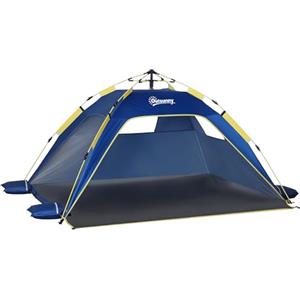 Outsunny Tenda da Spiaggia con Finestre Richiudibili e Porta a Cerniera, Tenda Istantanea in Poliestere e Fibra di Vetro, 220x173x120 cm, Blu Scuro e Giallo