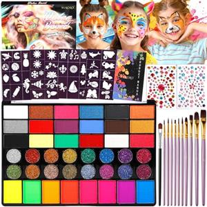 Vautvis Truccabimbi Kit, 42 Colori Truccabimbi Kit Anallergici Atossici, Trucchi Carnevale Viso Bambini con 11 Pennelli, Face Painting Bambini per Halloween, Carnevale, Pasqua, Natale