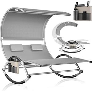 KESSER Lettino Doppio, Prendisole, Fino a 240 kg, 2 Persone, Prendisole Relax, Baldacchino, con tettuccio apribile, Lettino da Giardino, con Superficie di Sdraio ergonomica, sdraio a dondolo, Grigio