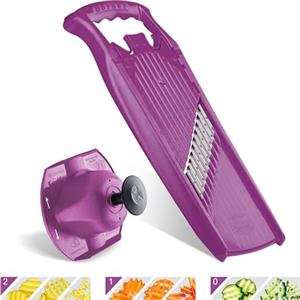 Börner Wave-Waffle PowerLine Tagliaverdure Ondulato + Porta Verdure (Set da 2 Pezzi) - Mandolina a Onda e Waffle - Affettatrice per Patate a Reticolo e Patatine Fritte - Colore: Viola