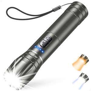 Blukar Torcia LED Ricaricabile 2 Temperatura Colore,Super Luminoso Torcia Potente,10 Modalità,Zoomabile,Funzione di Memoria,Impermeabile Flashlight per Campeggio/Emergenza/Interruzione di Corrente