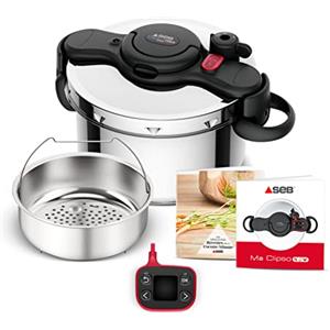 SEB Clipso Now+ - Pentola per Minuto® 7,5 l, Risultati di Cottura Perfetti, Risparmio di Tempo, Apertura Facile, Timer Intelligente, Made in Francia, Maniglie Pieghevoli P4904850