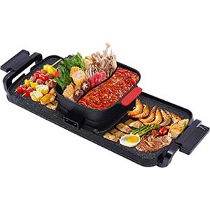QIERF Hot Pot 2300 W 2 in 1 - Barbecue elettrico shabu shabu rimovibile con padella antiaderente, doppia regolazione della temperatura separata, griglia coreana per interni per 1-6 persone