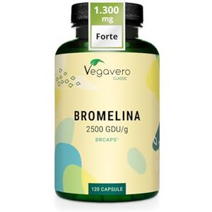 Vegavero BROMELINA Forte Drenante | 1.300 mg (5.000 F.I.P./g) | con Capsule Gastroresistenti Drcaps | Enzima digestivo dell'Ananas | Integratore Diuretico | Vegan