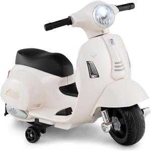COSTWAY Moto Elettrica per Bambini, 6V Mini Moto per Bambini 18-36 Mesi, con Licenza Ufficiale Vespa, con Luci a LED e Suoni di Clacson, Portata 25 kg, 2 Ruote di Allenamento, 2,5 km/h (Bianco)