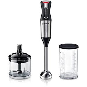 Bosch ErgoMixx Style Hand Blender - Frullatore a Immersione Portatile in Acciaio Inox, 1000 W, 12 Impostazioni di Velocità, Lama a 4 Ali, Bicchiere Graduato, Tritatutto e Piede Mixer in Acciaio Inox