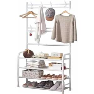 Generico Appendiabiti con Scarpiera 60x26x152 cm, Guardaroba Salvaspazio in Metallo ,gancio plastica ,ripiani in telaio con 4 Ripiani , Stand Porta Giacche e Scarpe per Ingresso, Corridoio, Camera da letto