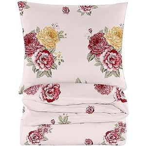 Cotton Market Completo Lenzuola Matrimoniali Cotone - 200x200 cm - Copripiumino Matrimoniale Set con Cuscino 70x80cm - Biancheria da Letto a Fantasi - Rosa, Rose