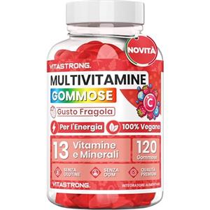 Vitastrong. Multivitaminico Completo 120 Gommose Vitastrong, 13 Vitamine e Minerali, Multivitamin Complex Adulti Vegan Senza Saccarosio, Multivitaminico Gommose con Vitamine, Zinco, Iodio, Folato