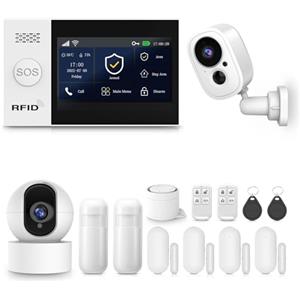 PGST Allarme Casa Senza Fili con Telecamera,Kit Allarme wireless gsm, Antifurto Wireless TOUCH SCREEN GSM con APP Smartlife e Tuya,14 Kit Antifurto per Casa Professionale con Alexa e Google Assistant