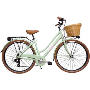 Cicli Tessari - bicicletta da donna telaio in ALLUMINIO bici city bike 28'' vintage retro' cesto in vimini (verde)