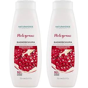 Naturaverde | Natural Beauty - Bagnoschiuma Melograno, Rigenerante, Docciaschiuma Famiglia, Bagnodoccia Uomo e Donna, Sapone per il Corpo, 750ml (Confezione da 2)