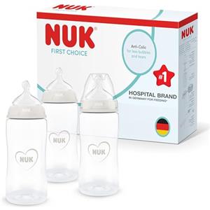 NUK First Choice Biberon | 3+ mesi | 300 ml | Biberon anti-colica | PP | Indicatore di controllo della temperatura | Neutral | Confezione da 3