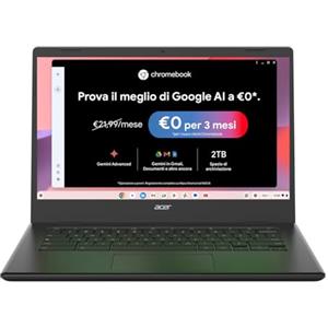 acer Chromebook 314, Ram 4 GB DDR4, eMMC 128 GB, Display 14" FHD, CBOA314-1H-C4ZG, Notebook, PC Portatile, Processore Intel Celeron N4500, Scheda Grafica Intel UHD, ChromeOS, Nero, 15.6"