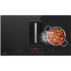 Klarstein - Piano a Induzione con Cappa Integrata, Efficienza Energetica A++, 750 m³/ora, 14 kW, 4 Zone di Cottura, Motore Silenzioso: 58 dB, Touch Control, Design Salvaspazio, Nero
