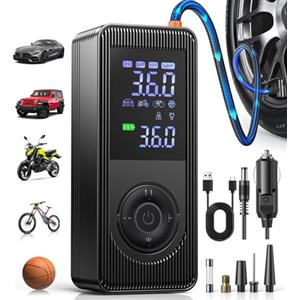 Fshyos Pompa ad Aria Elettrica 150PSI/10.3Bar 6000mAh Pompa Bicicletta a Batteria con Cavo 12V, Compressore Portatile con Display Digitale, Preimpostazione, Auto Stop e LED per Auto Bicicletta Moto