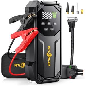WHZOHCAR Booster Avviamento Auto 9000A 160PSI Compressore Avviatore di Emergenza | Avviatore Booster per Auto/Moto 12V Tutti Gas 12L Diesel Avviatore Batteria Jump Starter con Carica Rapida, Torcia a LED