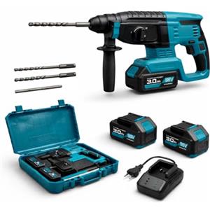 MAKA change your life quality MAKA Martello Trapano Demolitore a Batteria 88V Professionale 3 in 1, Motore 1200 RPM 4500 BPM, Sistema SDS-Plus, 2 Batterie 3.4Ah, Set Punte e Scalpelli, Valigetta Inclusa per Cemento e Muratura (A)