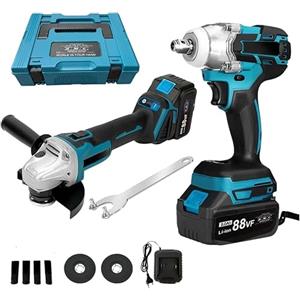 Generico Kit Completo Professionale Fai da Te 2 in 1 con Trapano Avvitatore ad Impulsi Svita Bulloni a Batteria, Smerigliatrice Angolare a Batteria 88v