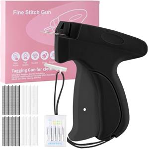SINZONeu Mini pistola da cucito a mano, macchina da cucire portatile con 5 aghi + 1000 staffe, riparazione flash per vestiti e tende, set da cucito da viaggio per riparazioni tessili, nero
