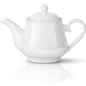 Flexzion Teiera in ceramica - Teiera in porcellana bianca con coperchio per foglie sfuse o tè in busta, piccola teiera personale da 2-3 tazze, classica teiera in ceramica per la preparazione
