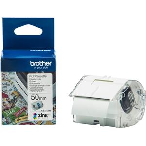 Brother CZ-1005 Nastro per Etichettatrice - Etichetta Continua 50 mm x 5 m, Bianco / Trasparente, Compatibile con VC-500 e VC-500W