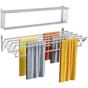 Astralong Stendibiancheria da Parete Estensibile in Acciaio Inox, Stendino da Muro a Scomparsa a 7 Barre, Stendipanni Allungabile Richiudibile, 43-80cm, Portata 36,3kg, Salvaspazio per Bagno Balcone Lavanderia