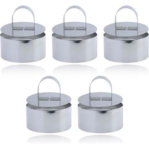 JRSHIRLEYLTD 5 pezzi anelli da dessert rotondi, coppapasta tondi 8 cm, coppa pasta tondo, riutilizzabili, in acciaio inox, argento, per torte, dessert, riso, purè di patate, panini