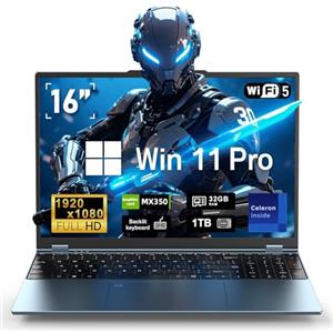FUNYET Computer portatile da 16 pollici, grafica discreta GeForce MX350 Gaming Laptop, Notebook Processore N95 (fino a 3,4 Ghz), 16 GB RAM 1 TB SSD, FHD 1920 x 1080, tastiera retroilluminata Computer