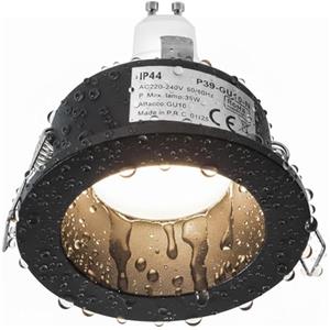 Planetitaly Faretto Tondo da Incasso Retrocesso Impermeabile IP44 in Alluminio Nero Vetro Satinato Soffitto Box Doccia, Bagno, Sauna, con Lampadina LED GU10 8W 4000K Compatibile con Fori da 75mm (Luce Naturale)