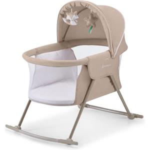 Kinderkraft Lettino da Campeggio LOVI, Culla a Dondolo, Cappottina, Materasso, Pieghevole, per Neonati, 0-15 Kg, Beige