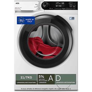 AEG LWR7D1174B LAVASCIUGA, Caricamento frontale, capacità lavaggio 11 kg, asciugatura 7 12 programmi, Profondità 63,1 cm, Giri 1400 rpm, Bianco/oblò nero, Classe A