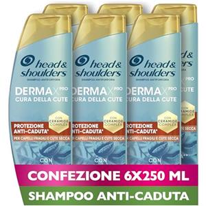 Head & Shoulders DermaXPro Shampoo Antiforfora Protezione Anti-Caduta 6x250ml con Caffeina e Complesso di Ceramidi Idrata Cute Secca e Capelli Fragili e Aiuta a Rinforzare la Barriera Cutanea