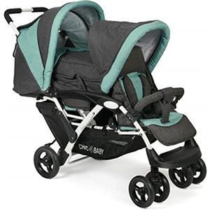 CHIC 4 BABY - Passeggino Gemellare DUO Con Borsa per il Trasporto e Parapioggia, per Due Bambini, Tandembuggy, Melange Menta