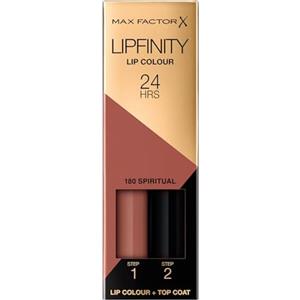 Max Factor Lipfinity Lip Colour Rossetto a Lunga Durata 2 in 1 con Finish Lucido, Rossetto Liquido e Balsamo Idratante per Labbra Morbide e Lucenti - 180 Spiritual, 2,3 ml + 1,9 g