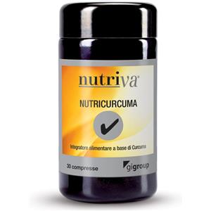 Nutriva Nutricurcuma 30 Compresse 1200 mg - Integratore Antiossidante con Curcuma e Piperina, Senza Zuccheri e Lattosio