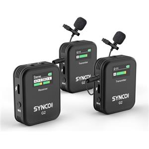 SYNCO G2 (A2) Microfono Lavalier Wireless per Android/Fotocamera/iPhone, Doppio Microfono Clip Senza Fili 2.4Ghz con Riduzione del Rumore e Display TFT 200m per DSLR YouTube Live Streaming Vlogging
