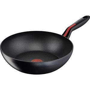 Lagostina Linea Rossa Wok Antiaderente in Alluminio, Ø 28 cm, Pentola Induzione, Gas e Forno Fino a 175 °C, Indicatore Cottura Thermosignal, Manicature in Silicone Antiscivolo