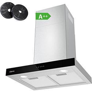 CIARRA CBCS6102 Classe A+++ Cappa Aspirante 60 cm 650 m³/h Touch Control 4 Livelli Inclusa Booster Scarico Ricircolo Aria Montaggio a Parete Acciaio Inox con Filtri Carbone CBCF003