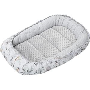 Medi Partners Riduttore Lettino Neonato - 100x60x15 Nido Antisoffoco Neonati Bozzolo Culla per Bebè Cuscino 100% Cotone Minky (Cervo in foglie con Minky grigio)