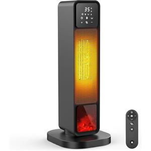 Timiyou Stufa Elettrica Basso Consumo, 2200W Termoventilatore Elettrico a Torre PTC, Stufa Elettrica con Telecomando, Effetto Camino, Timer 12H, Oscillazione 70° e Doppia Protezione, per Uso Interno