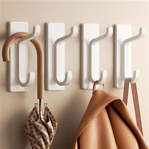 pickpiff Gancio Adesivo Da Parete, Porta Asciugamani Da Bagno, Ganci Adesivi Strofinaccio Da Cucina, Gancio Appendiabiti, Fissaggio a Parete Senza Foratura, Impermeabile, Antiruggine, Bianco, 4 Pezzi